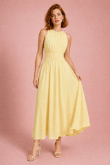 Ruched-Waist Sleeveless Midi Dress