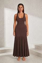 Robe longue marron bretelles larges