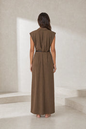 Robe longue marron col chemise | Lounelle Paris