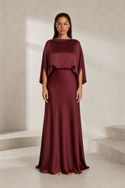 Robe longue satinée encolure bateau | Lounelle Paris
