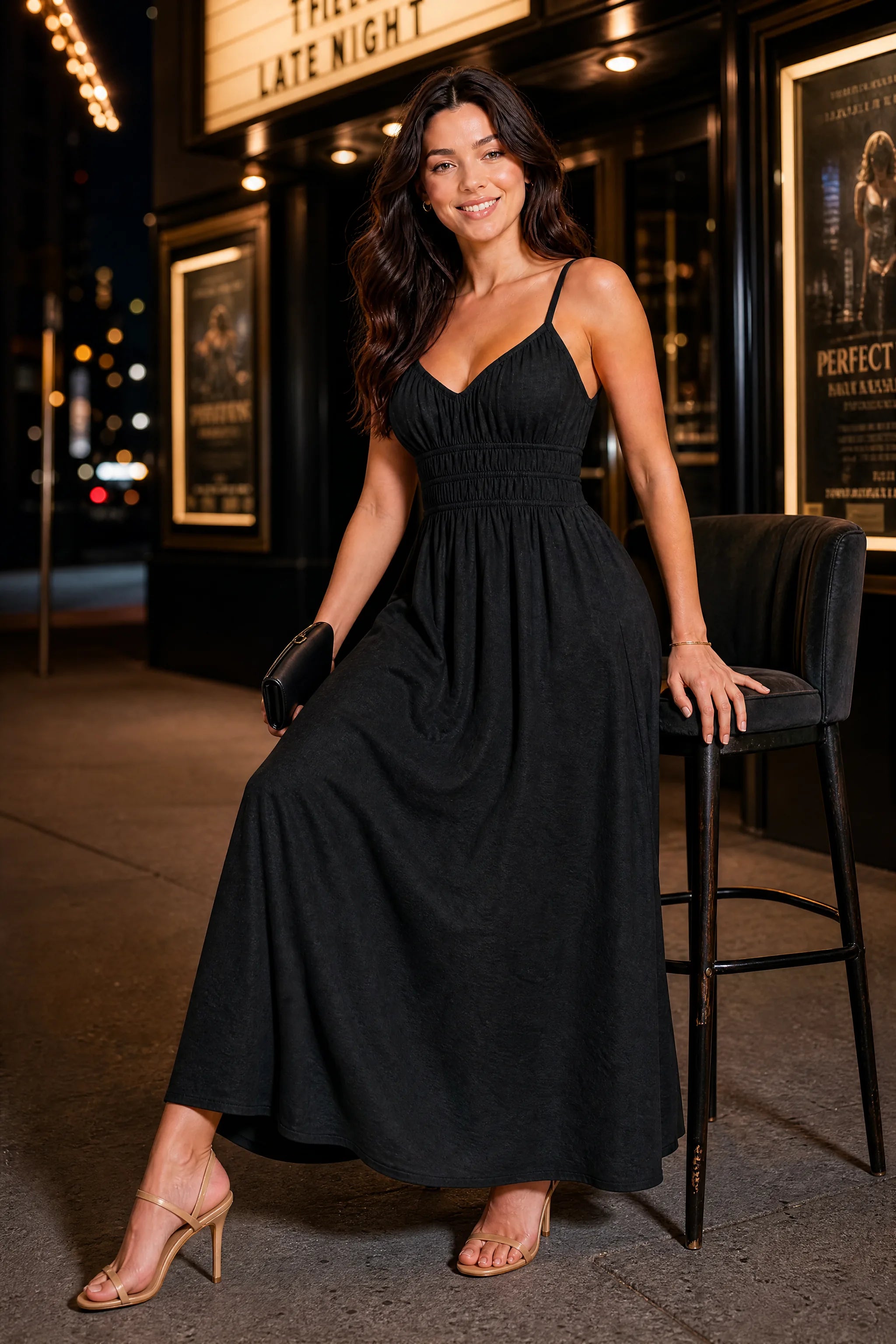 Robe longue smockée dos nu | Variante Noir - Lifestyle | Lounelle Paris