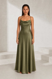 Robe longue vert militaire dos lacé | Lounelle Paris