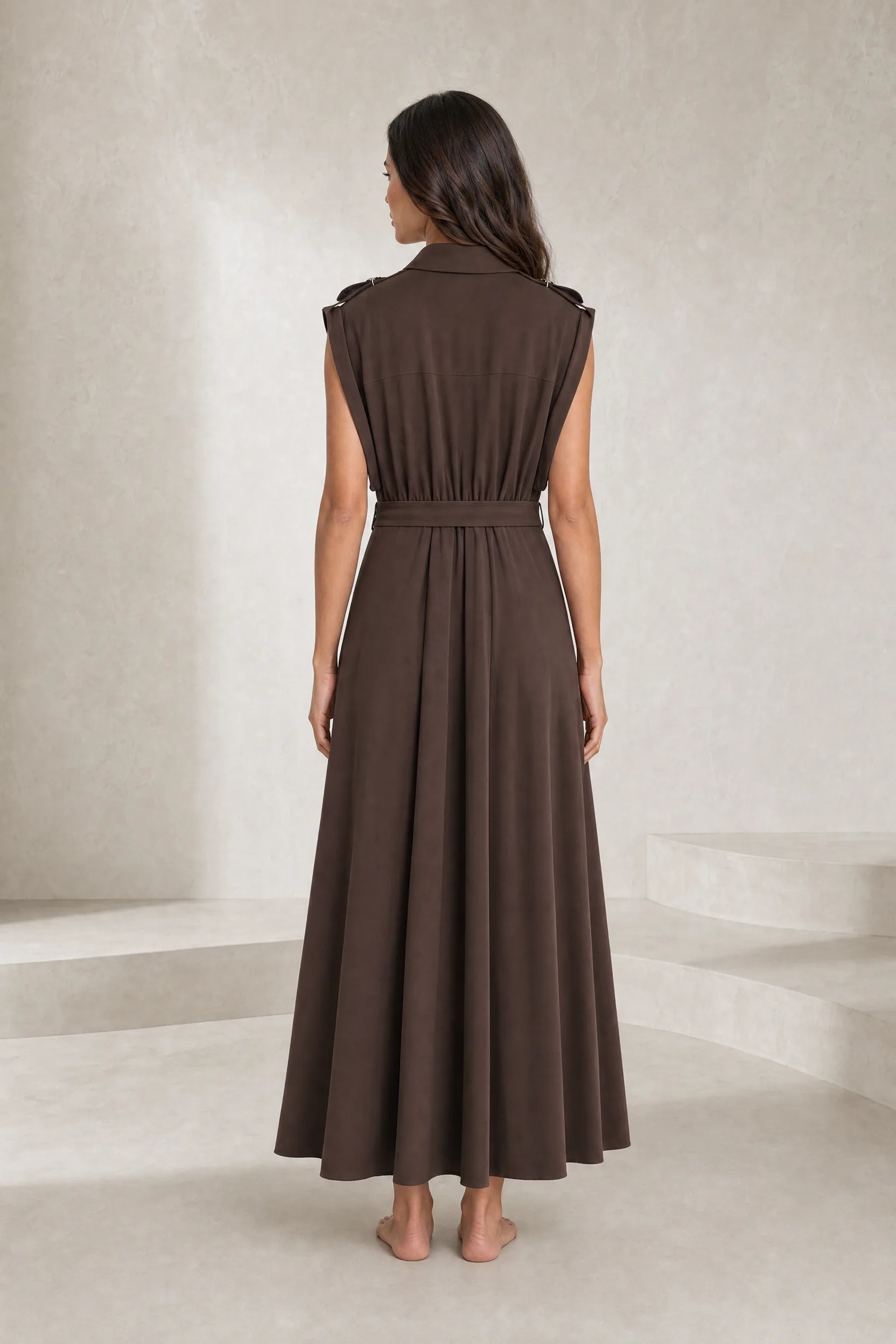 Robe marron col chemise ceinturée | Lounelle Paris