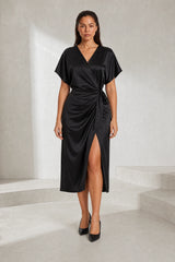 Wrap V-Neck Midi Dress