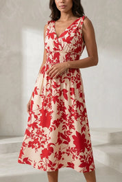 Robe midi rouge fleurie dos nu | Lounelle Paris