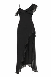 Robe noire asymétrique fendue | Lounelle Paris