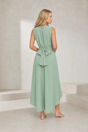 Robe vert menthe asymétrique sans manches | Lounelle Paris