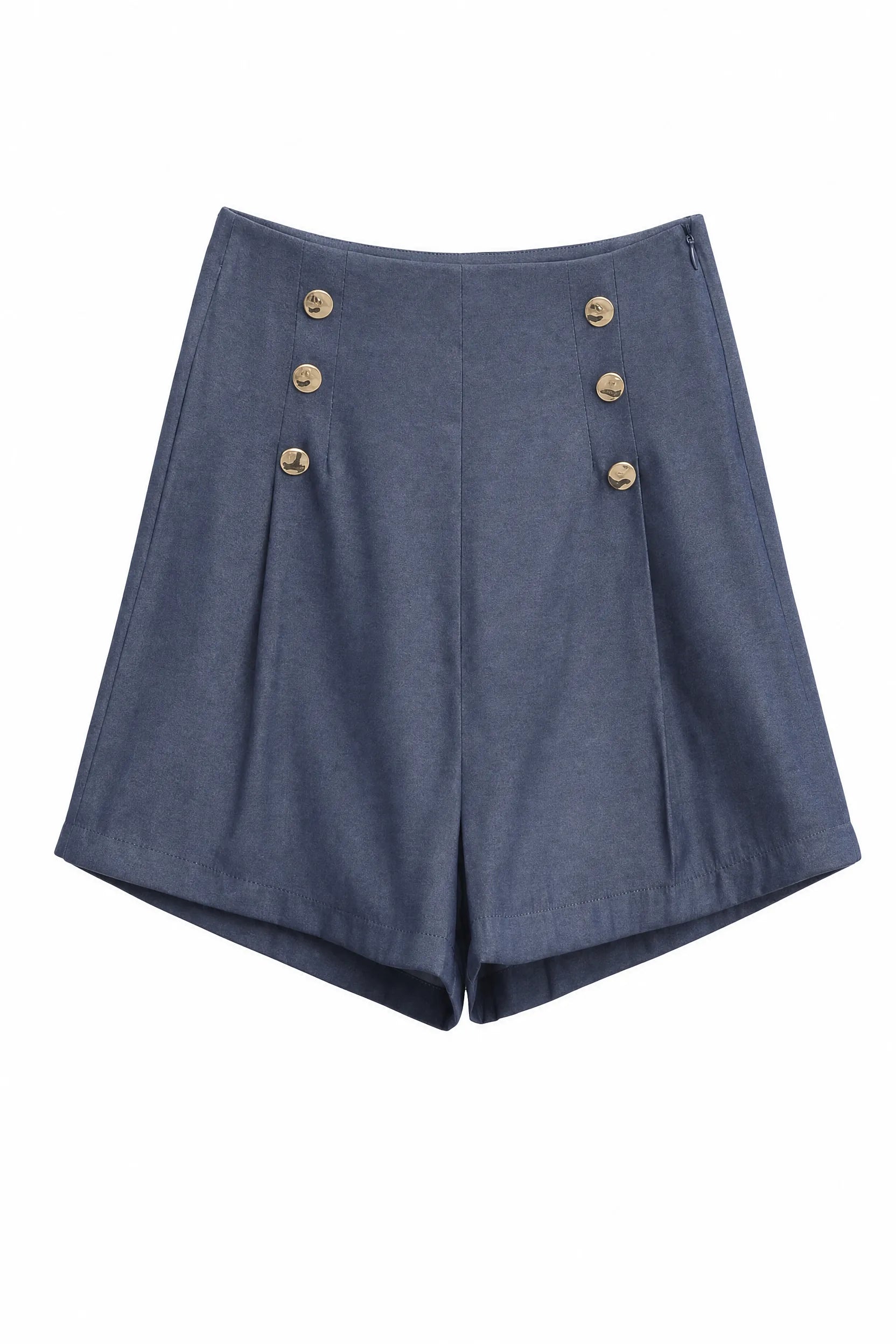 Short bleu océan évasé boutons dorés | Lounelle Paris