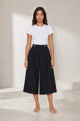 Short jupe-culotte noir taille haute