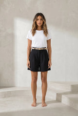 Short noir taille haute jambe large