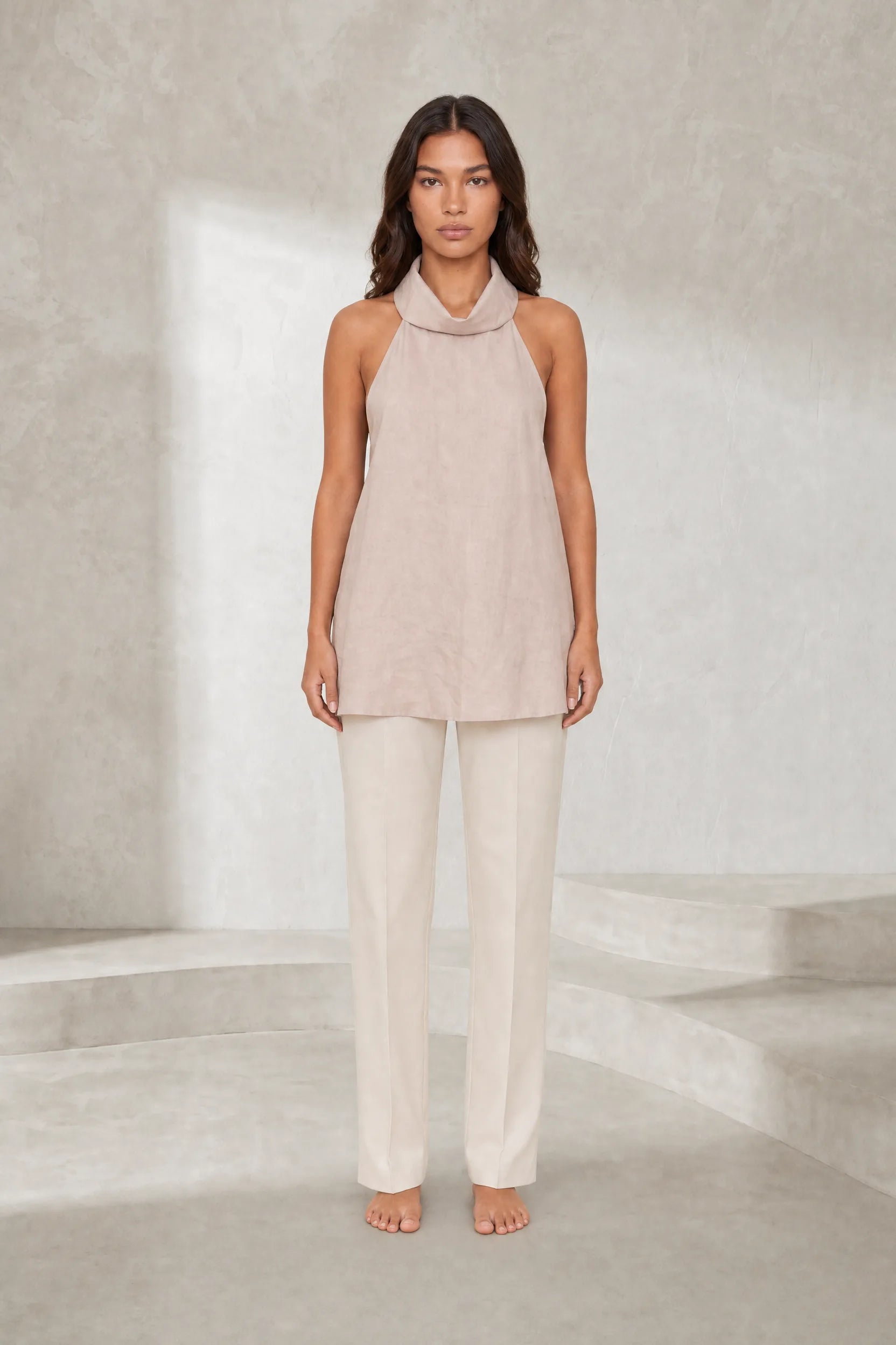 Top rose poudré col halter dos nu | Lounelle Paris