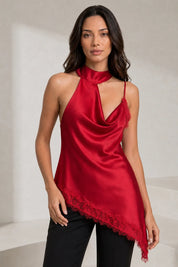 Top rouge asymétrique en dentelle | Lounelle Paris