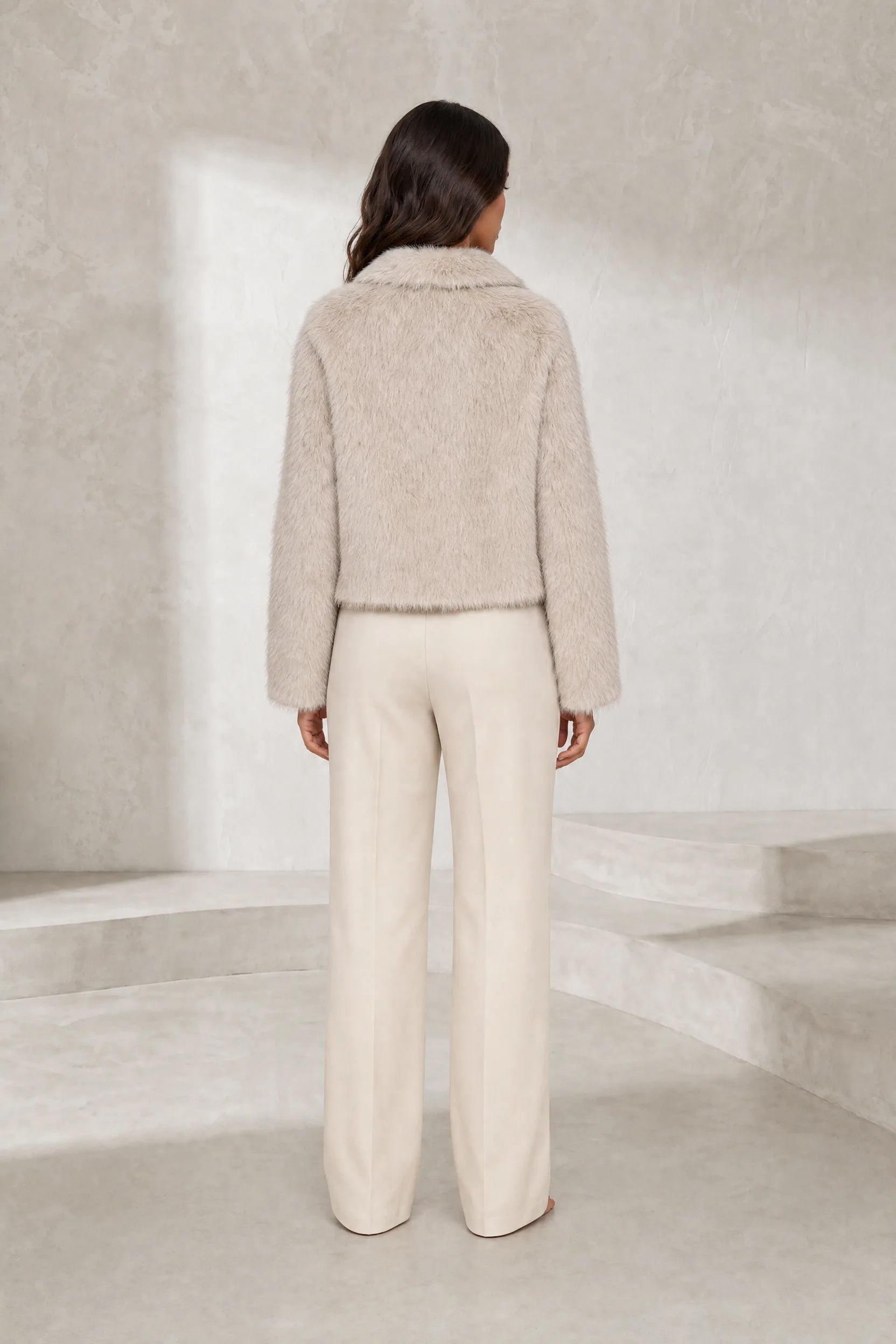 Veste beige effet fourrure col polo | Lounelle Paris