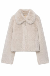 Veste beige effet fourrure col polo | Lounelle Paris