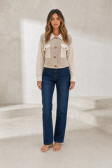 Veste beige en velours pied-de-poule