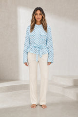 Veste chemise bleu clair à pois