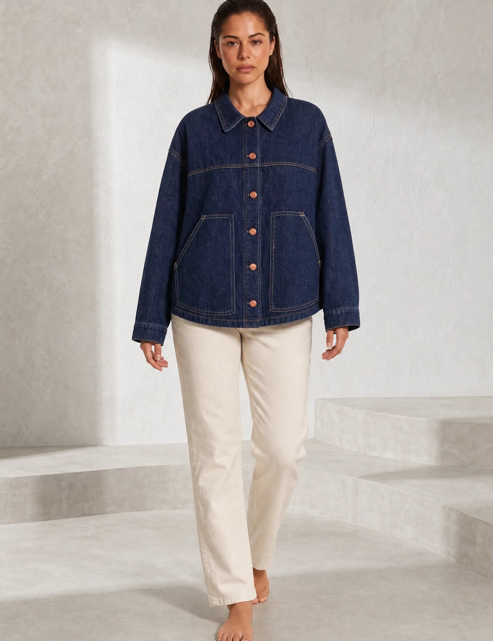 Veste en jean bleu foncé ample | Lounelle Paris