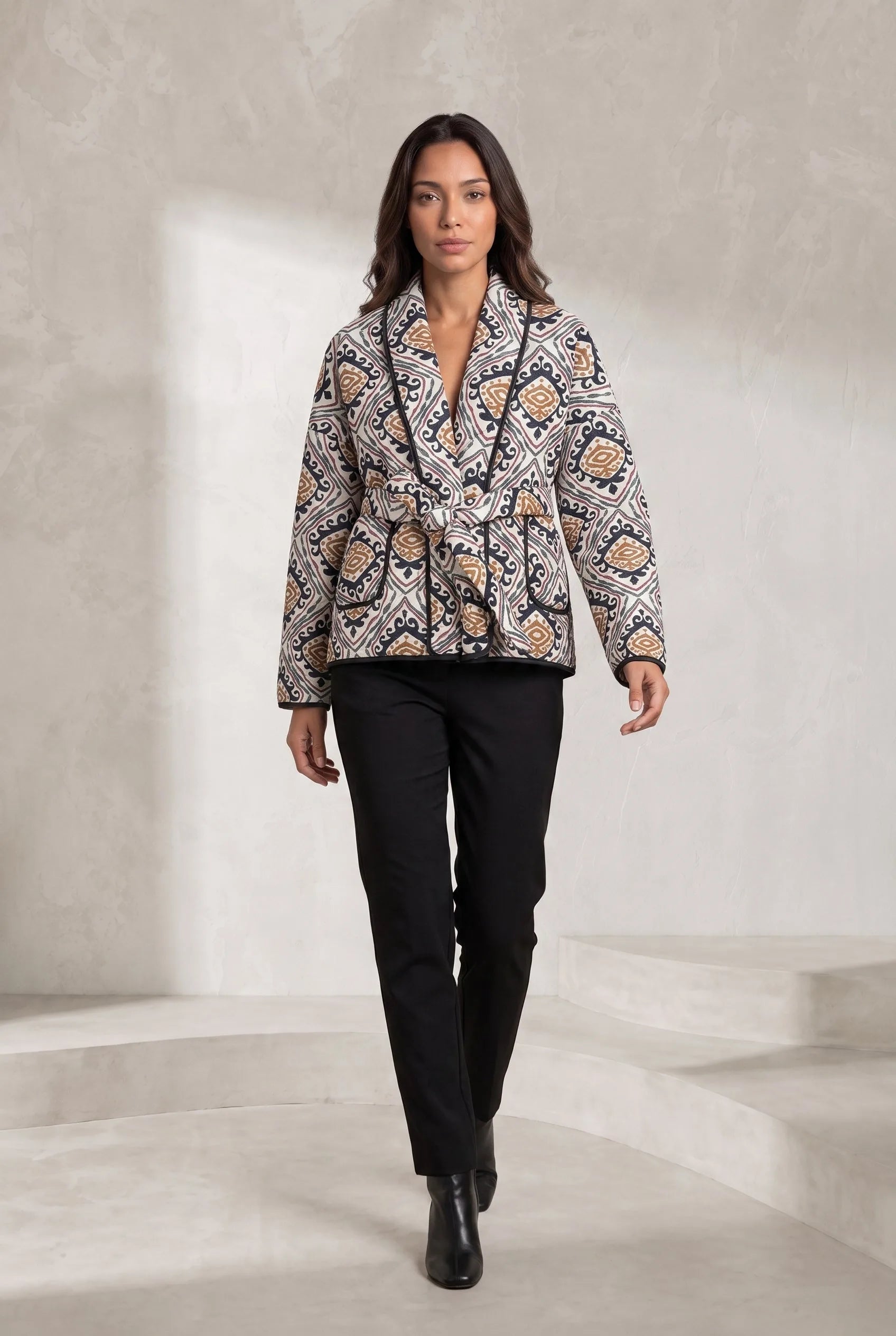 Veste matelassée imprimée col en V | Lounelle Paris