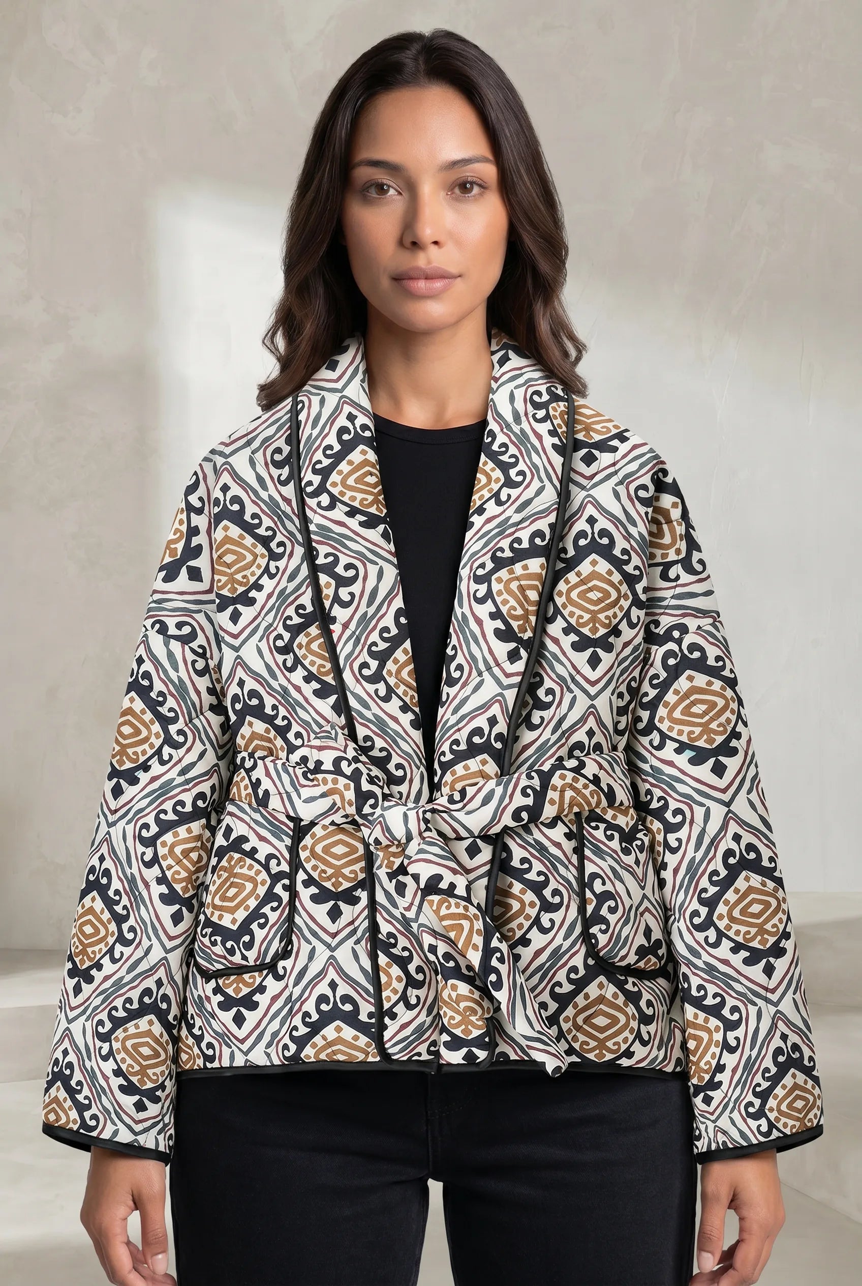 Veste matelassée imprimée col en V | Lounelle Paris