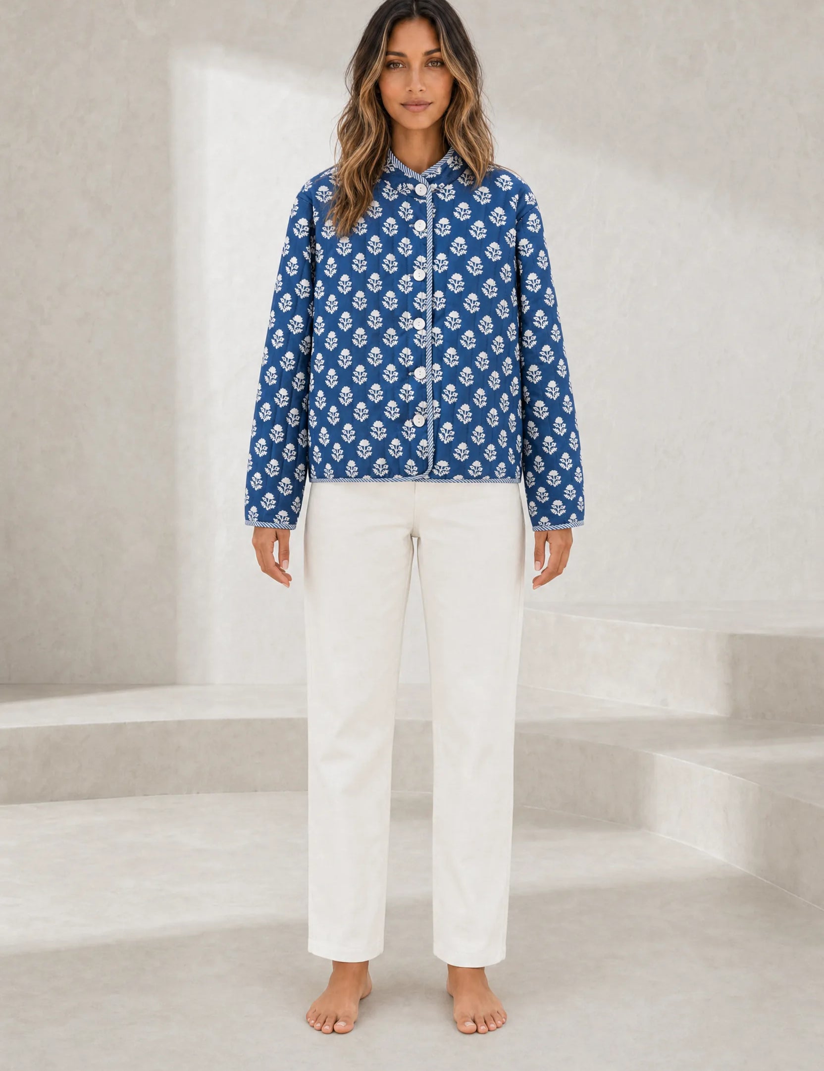 Veste matelassée imprimée col montant | Lounelle Paris