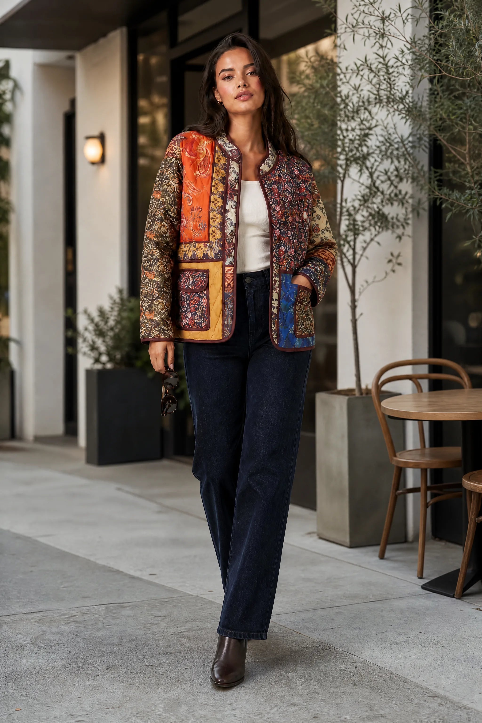 Veste matelassée patchwork coupe ample | Photo lifestyle | Lounelle Paris